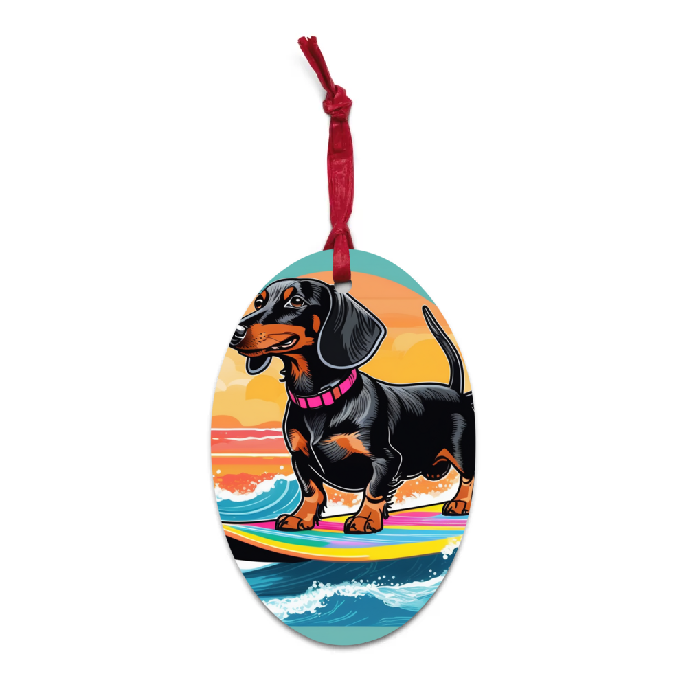 PugMug Custom Black Dachshund Wooden Ornament