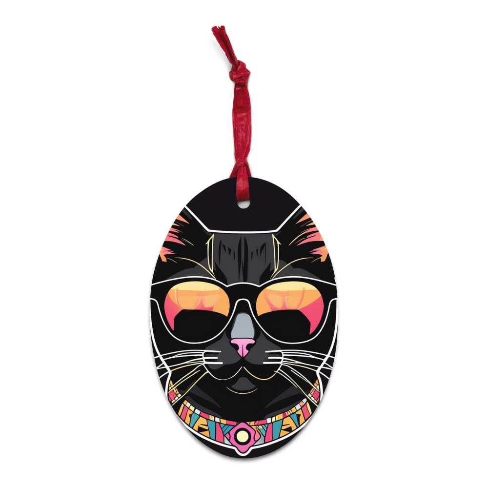 PugMug Custom Black Exotic Cat Wooden Ornament