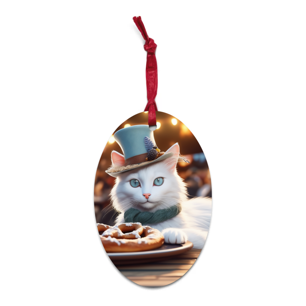 PugMug Custom White Companion Cat Wooden Ornament