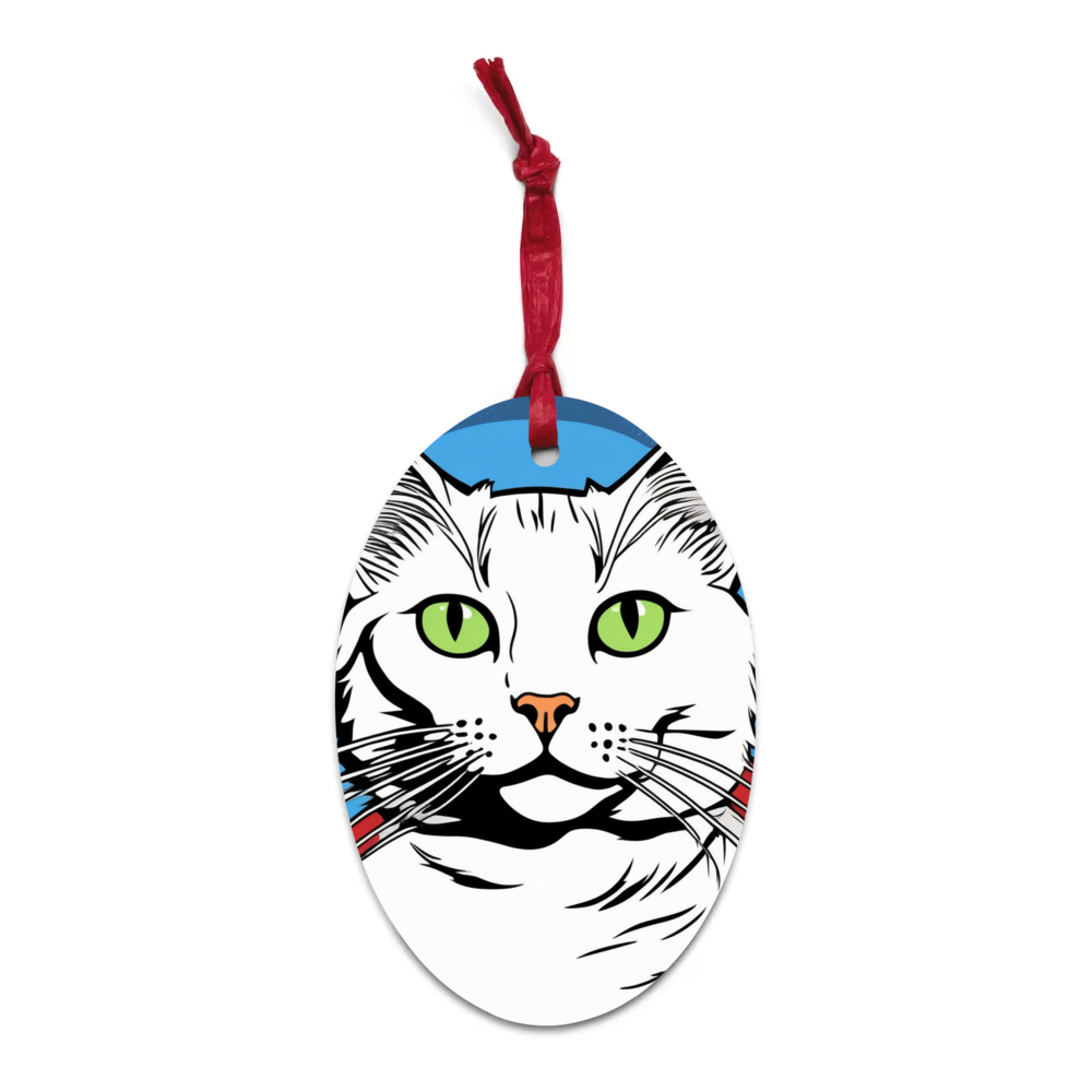 PugMug Custom White Companion Cat Wooden Ornament