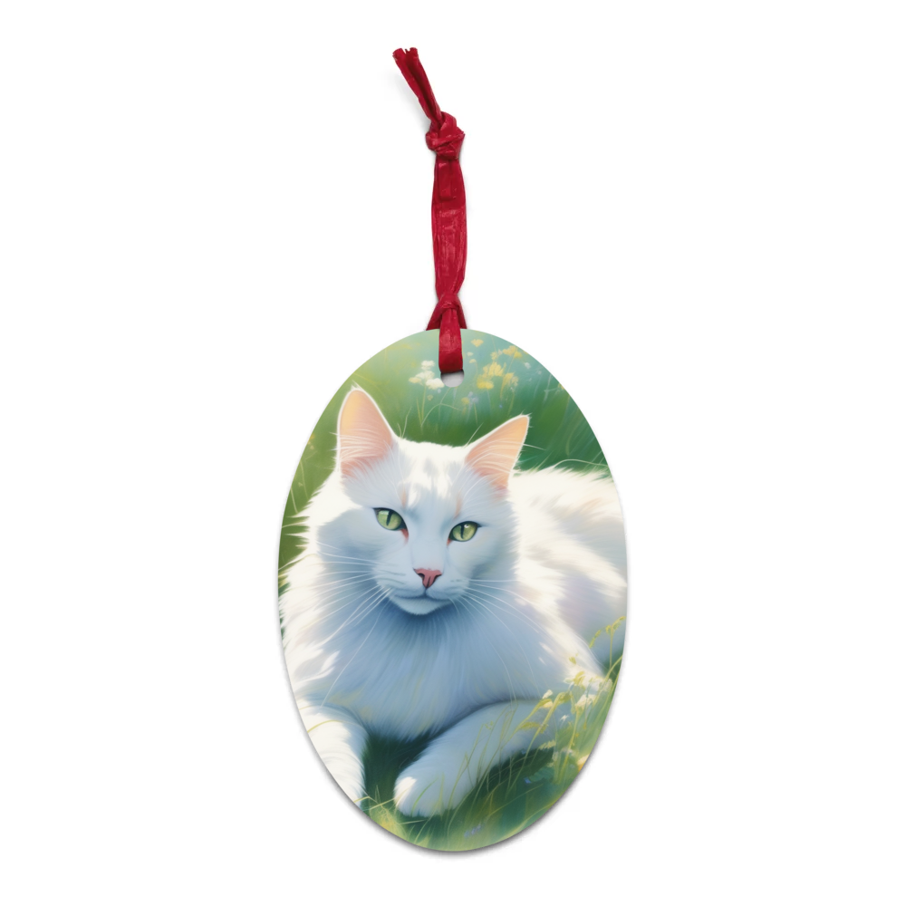PugMug Custom White Companion Cat Wooden Ornament