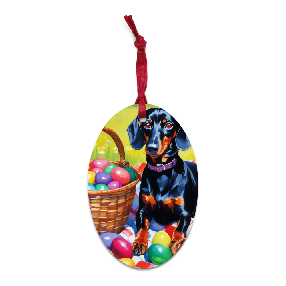 PugMug Custom Black Dachshund Wooden Ornament