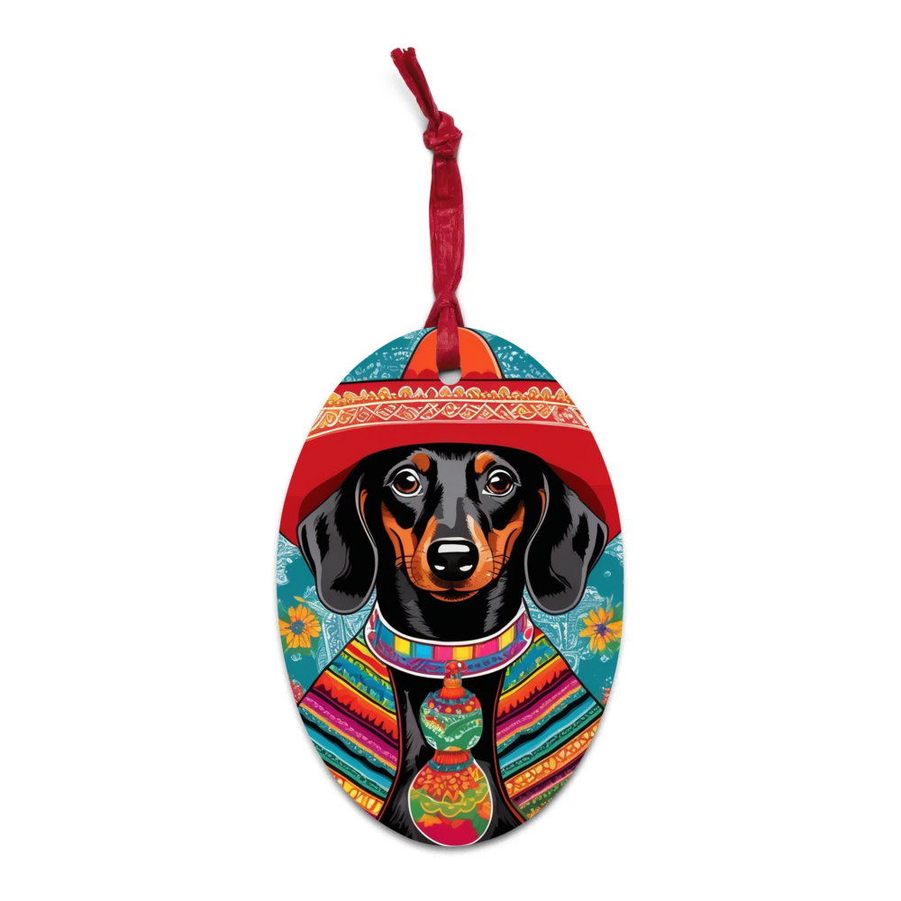 PugMug Custom Black Dachshund Wooden Ornament