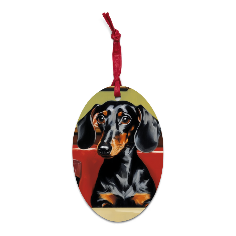 PugMug Custom Black Dachshund Wooden Ornament