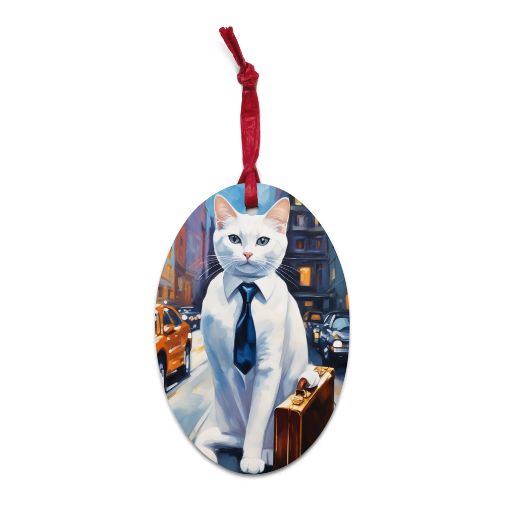 PugMug Custom White Companion Cat Wooden Ornament