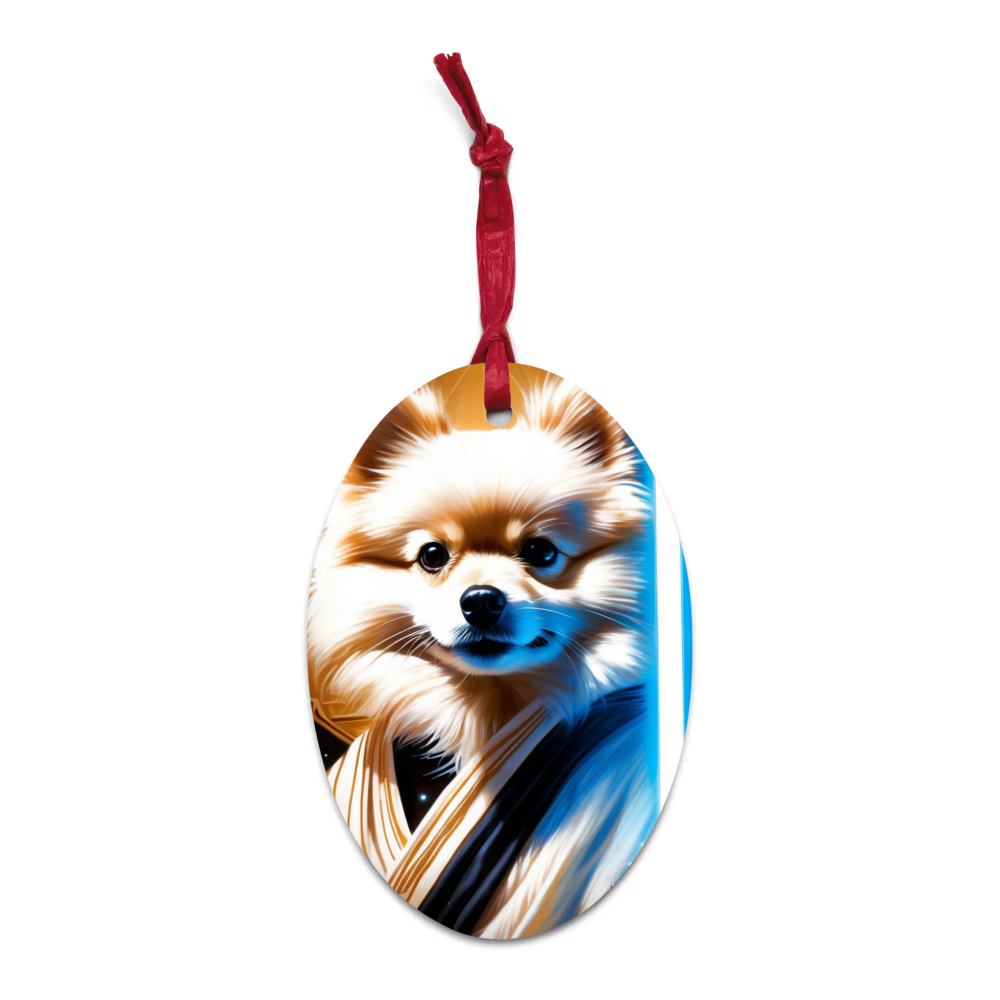 PugMug Custom White Pomeranian Wooden Ornament