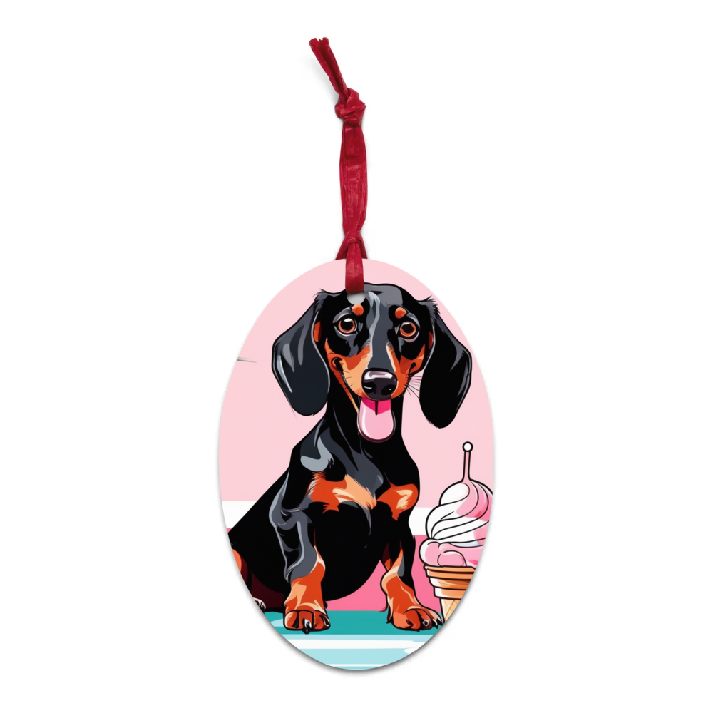 PugMug Custom Black Dachshund Wooden Ornament