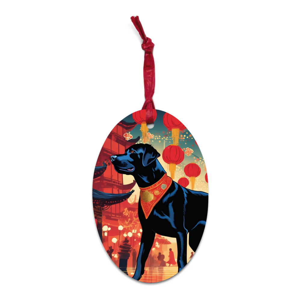 PugMug Custom Black Labrador Retriever Wooden Ornament