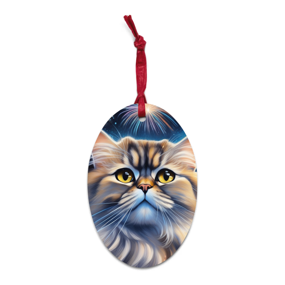 PugMug Custom Tabby Persian Cat Wooden Ornament