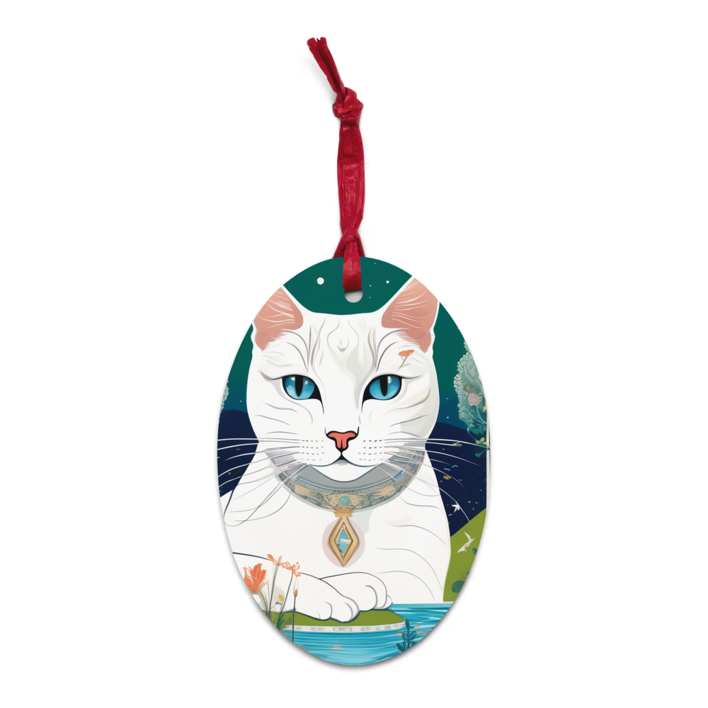 PugMug Custom White Companion Cat Wooden Ornament