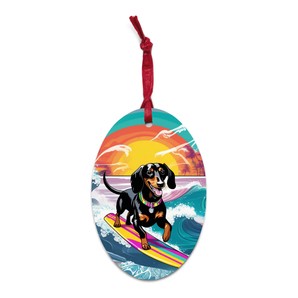 PugMug Custom Black Dachshund Wooden Ornament
