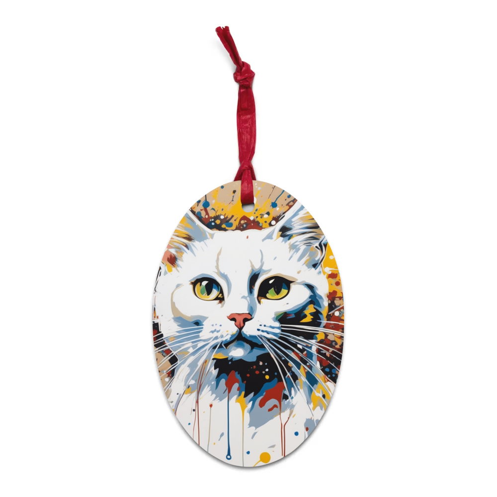 PugMug Custom White Companion Cat Wooden Ornament