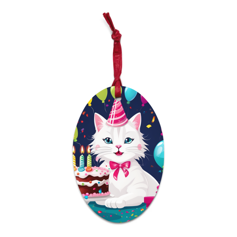 PugMug Custom White Companion Cat Wooden Ornament