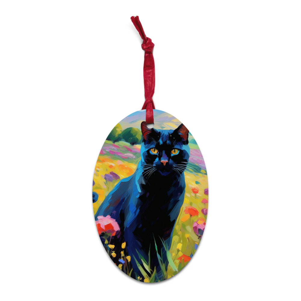 PugMug Custom Black Exotic Cat Wooden Ornament