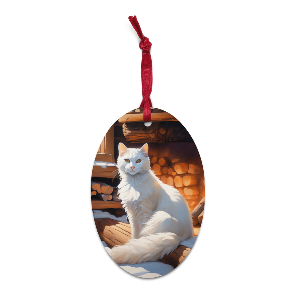 PugMug Custom White Companion Cat Wooden Ornament
