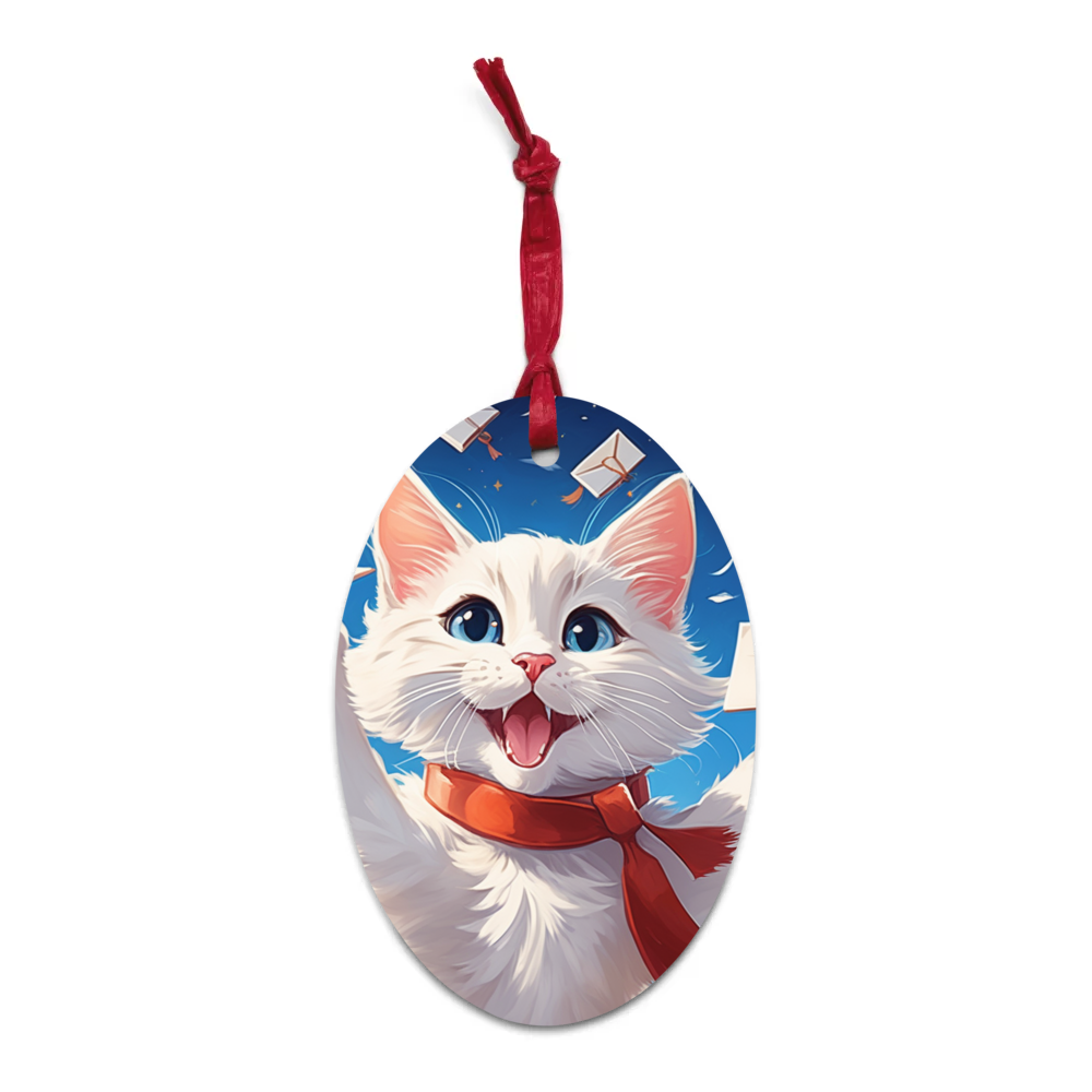 PugMug Custom White Companion Cat Wooden Ornament