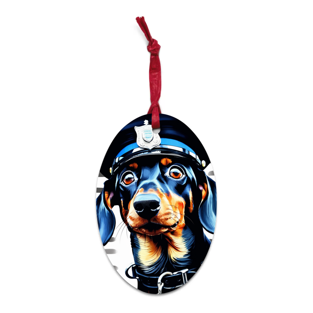 PugMug Custom Black Dachshund Wooden Ornament