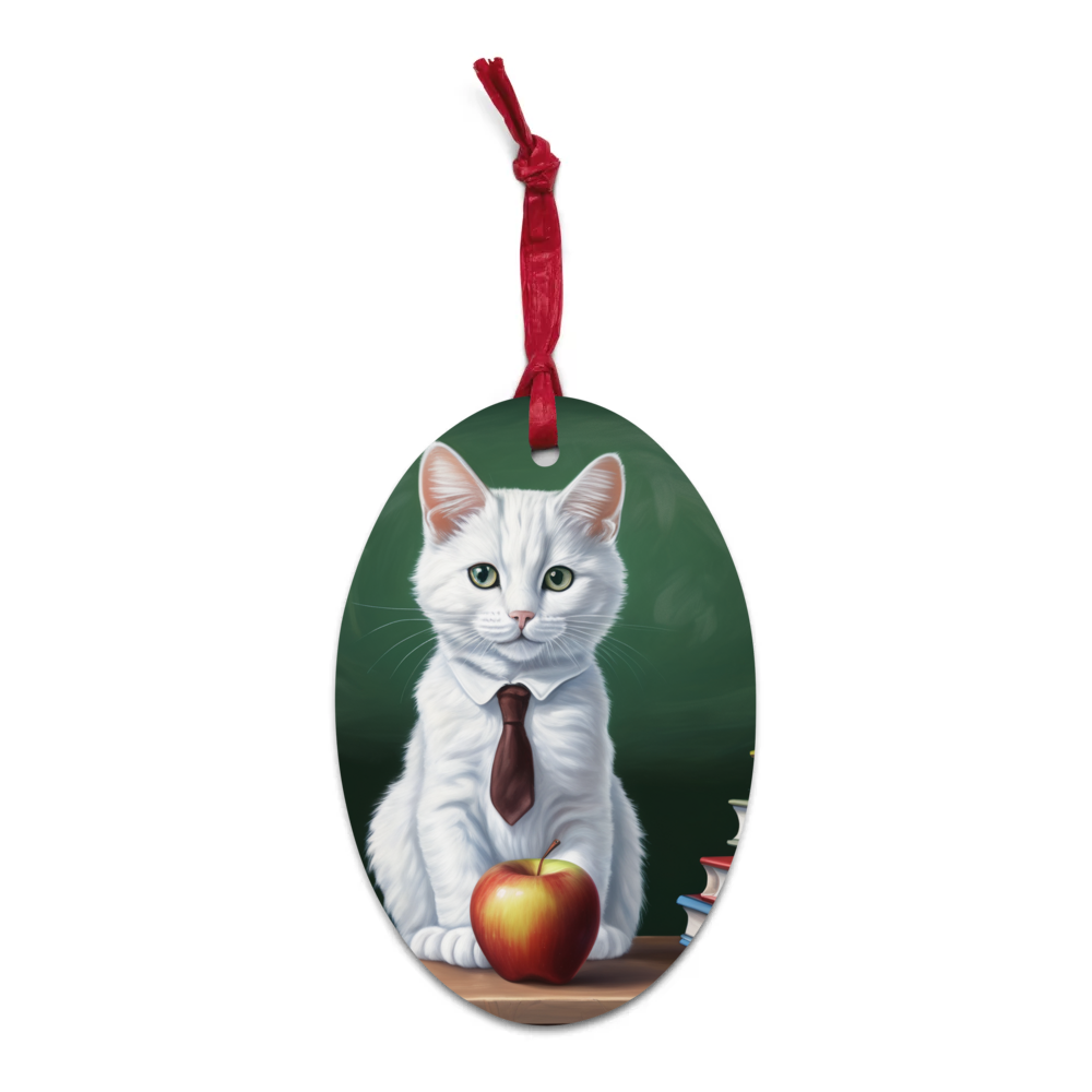 PugMug Custom White Companion Cat Wooden Ornament