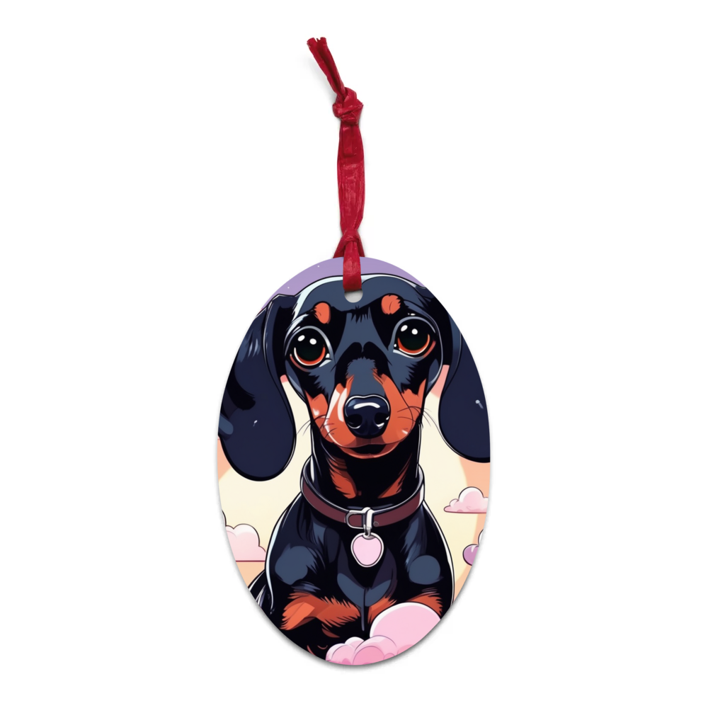 PugMug Custom Black Dachshund Wooden Ornament