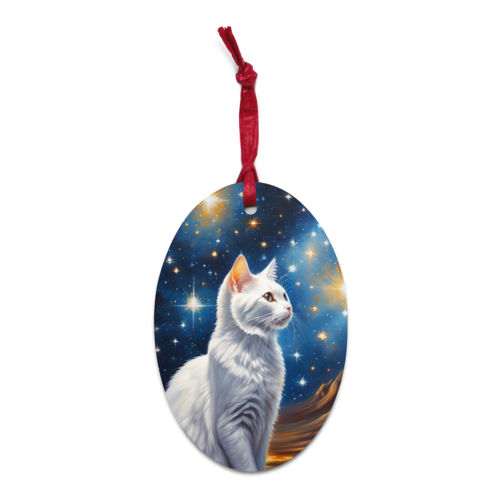PugMug Custom White Companion Cat Wooden Ornament