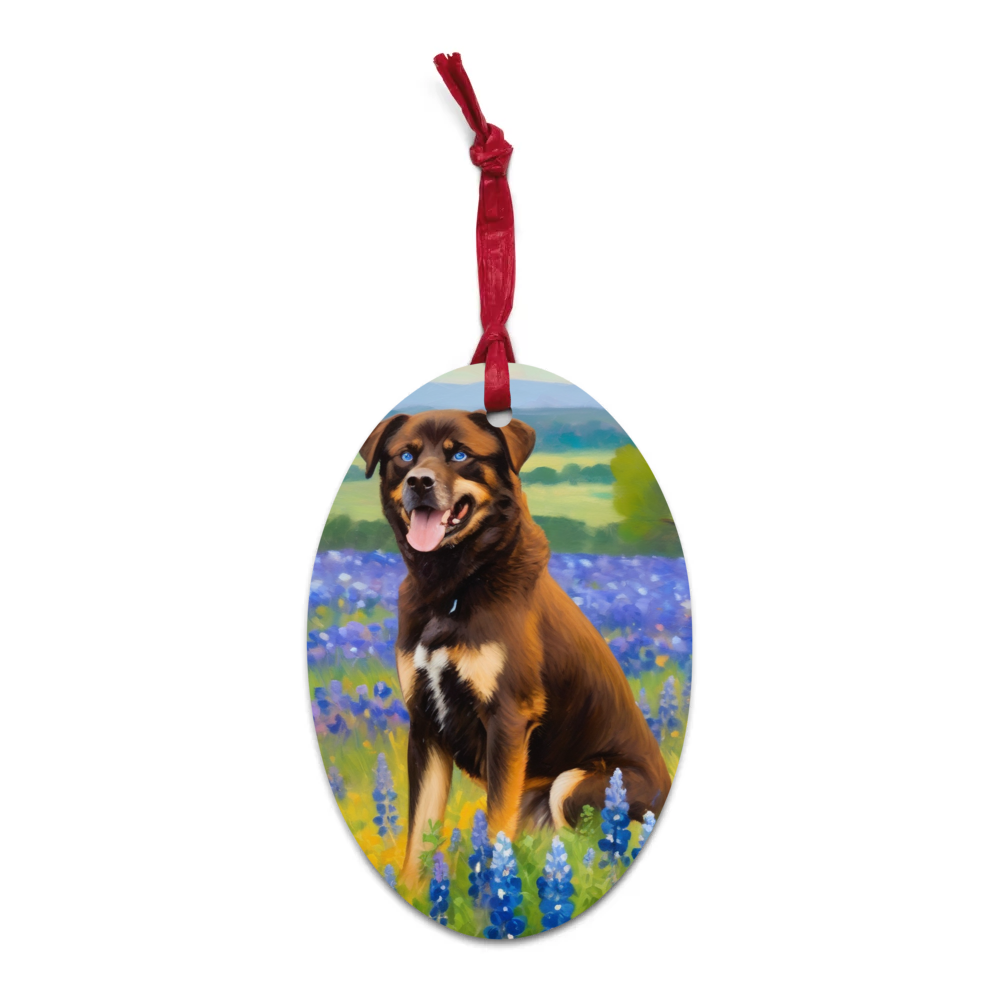 PugMug Custom Blue Wooden Ornament