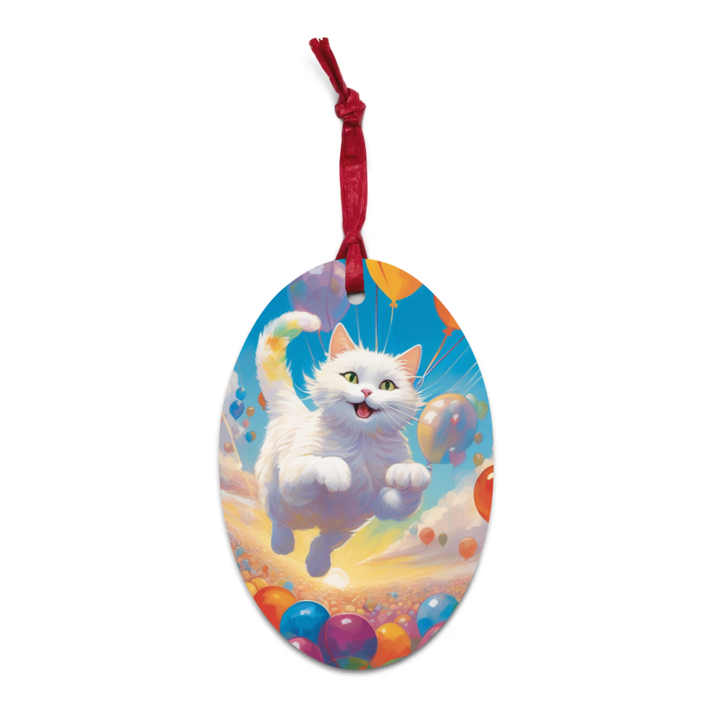 PugMug Custom White Companion Cat Wooden Ornament