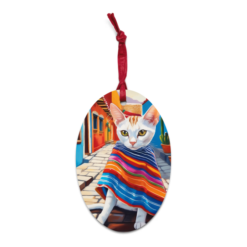 PugMug Custom White Abyssinian Cat Wooden Ornament