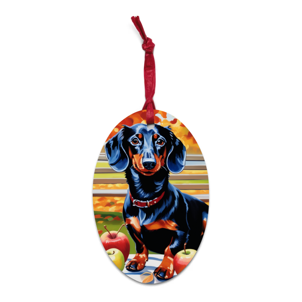 PugMug Custom Black Dachshund Wooden Ornament