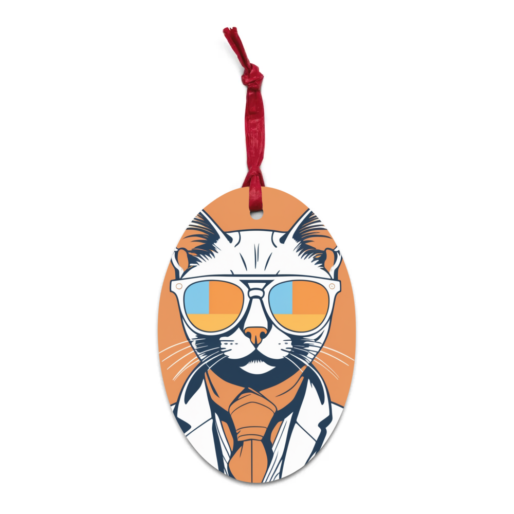 PugMug Custom White Companion Cat Wooden Ornament