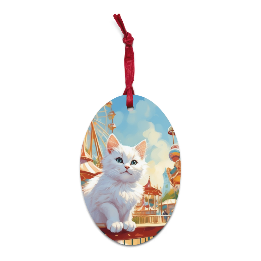 PugMug Custom White Companion Cat Wooden Ornament