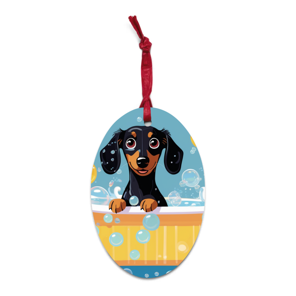 PugMug Custom Black Dachshund Wooden Ornament