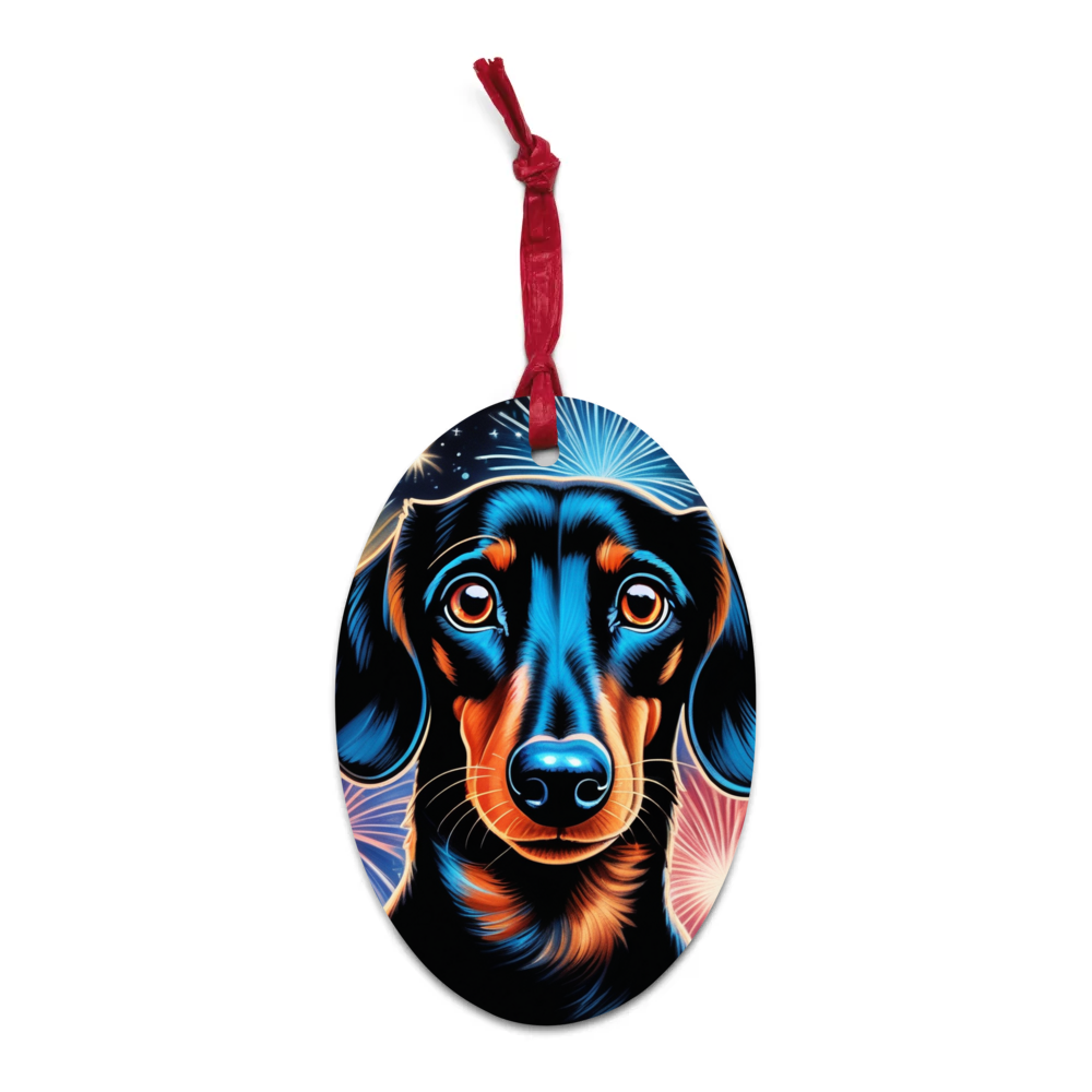 PugMug Custom Black Dachshund Wooden Ornament