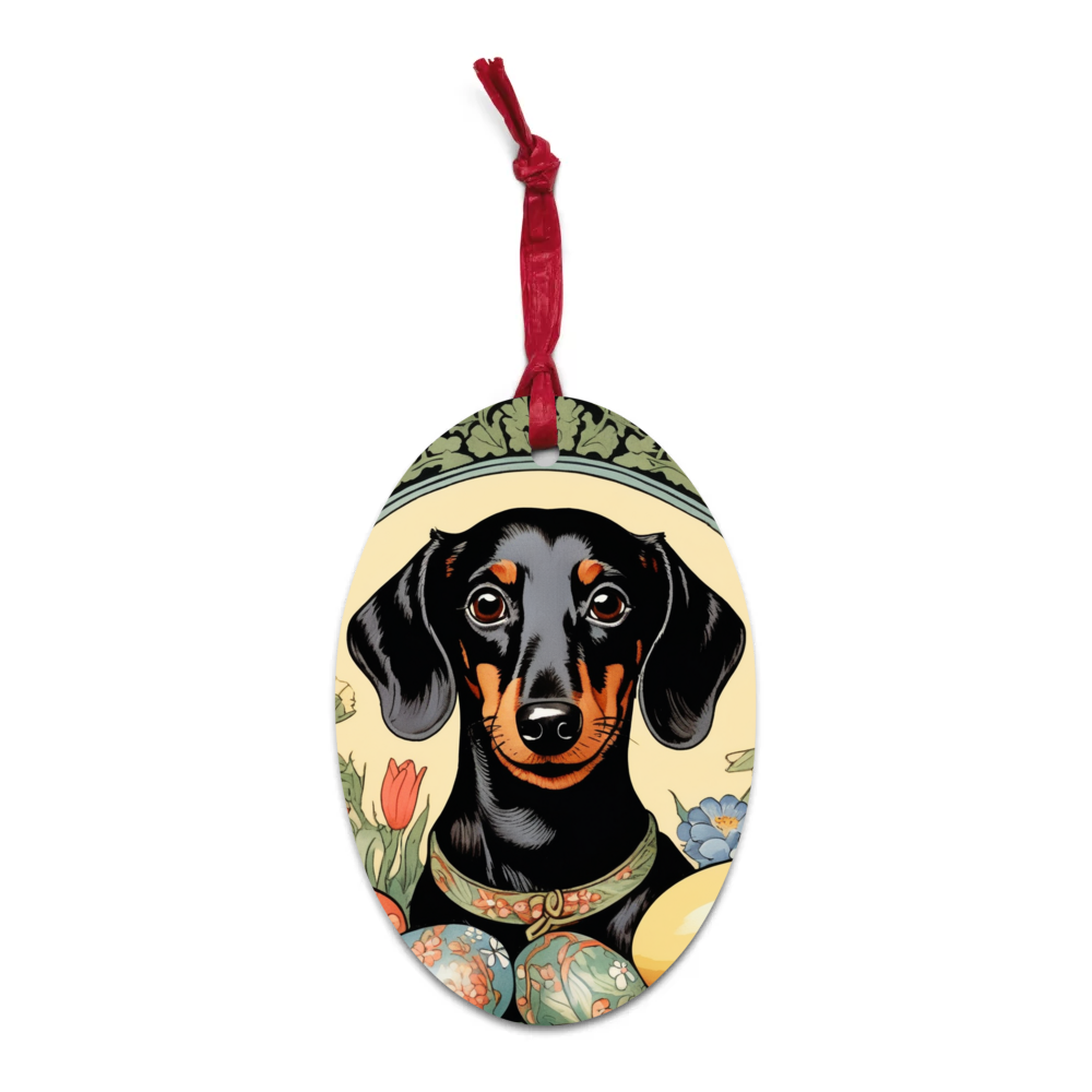 PugMug Custom Black Dachshund Wooden Ornament