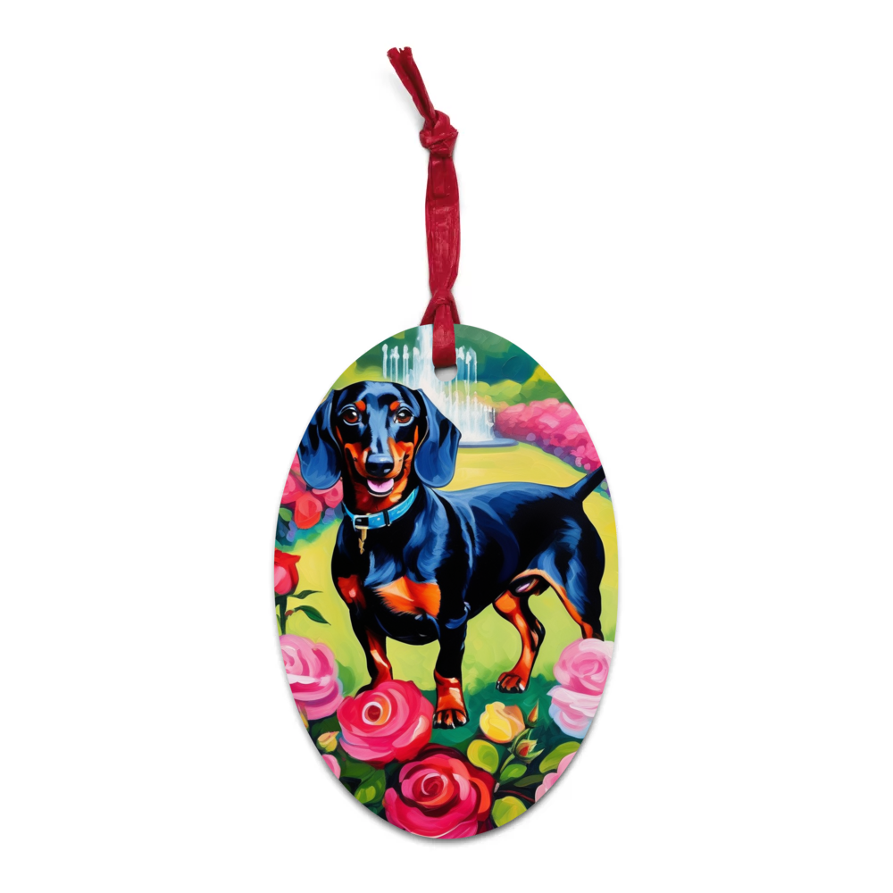 PugMug Custom Black Dachshund Wooden Ornament