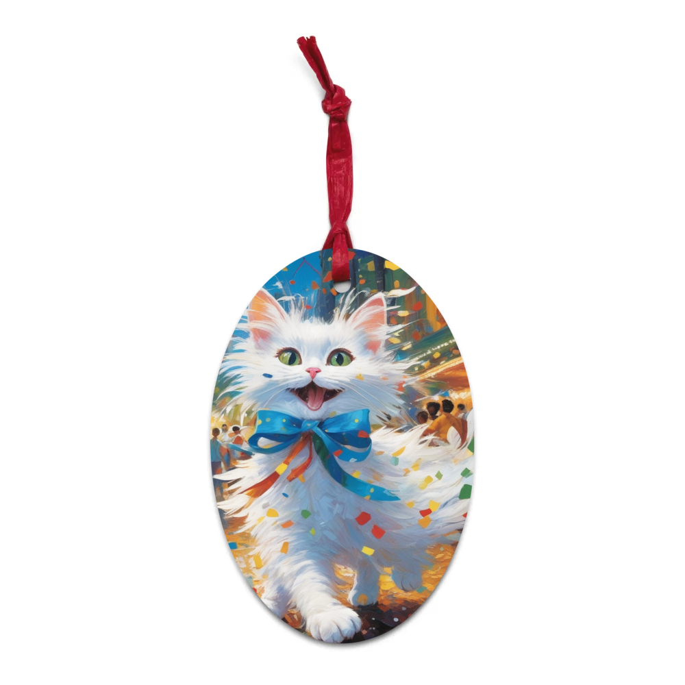 PugMug Custom White Companion Cat Wooden Ornament