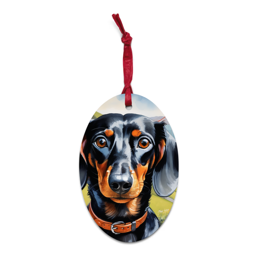 PugMug Custom Black Dachshund Wooden Ornament