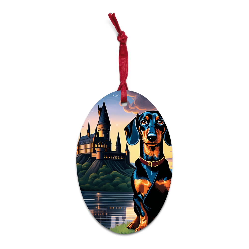 PugMug Custom Black Dachshund Wooden Ornament