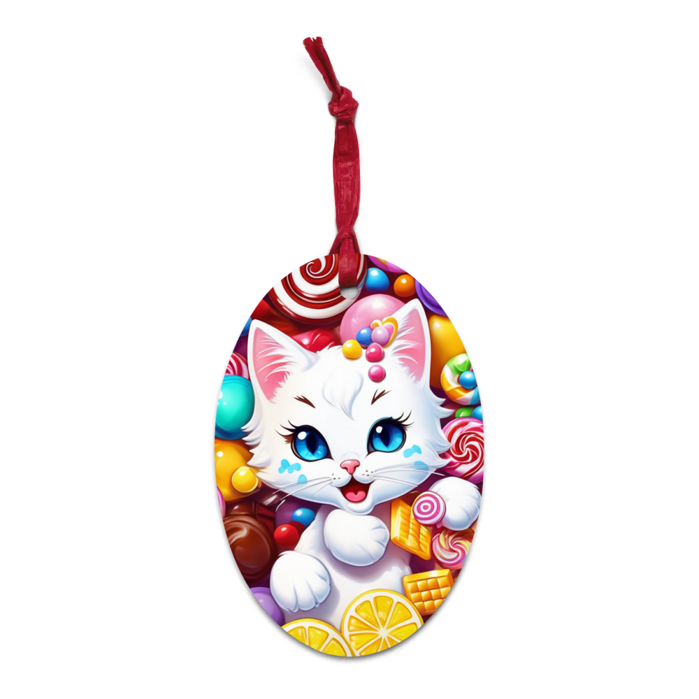 PugMug Custom White Companion Cat Wooden Ornament