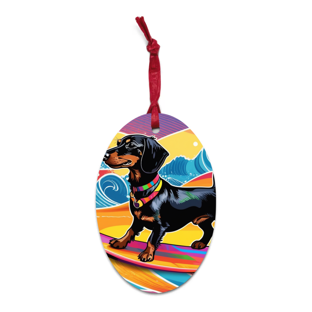 PugMug Custom Black Dachshund Wooden Ornament