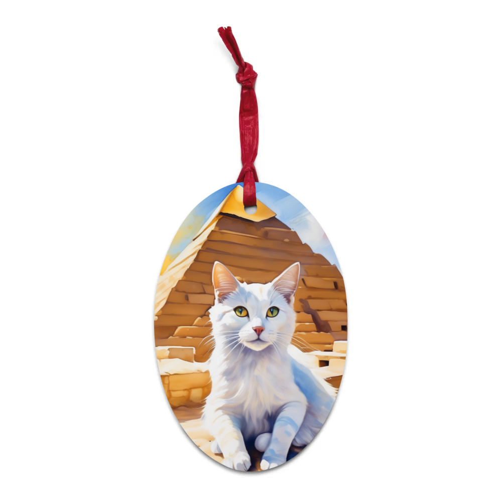 PugMug Custom White Companion Cat Wooden Ornament