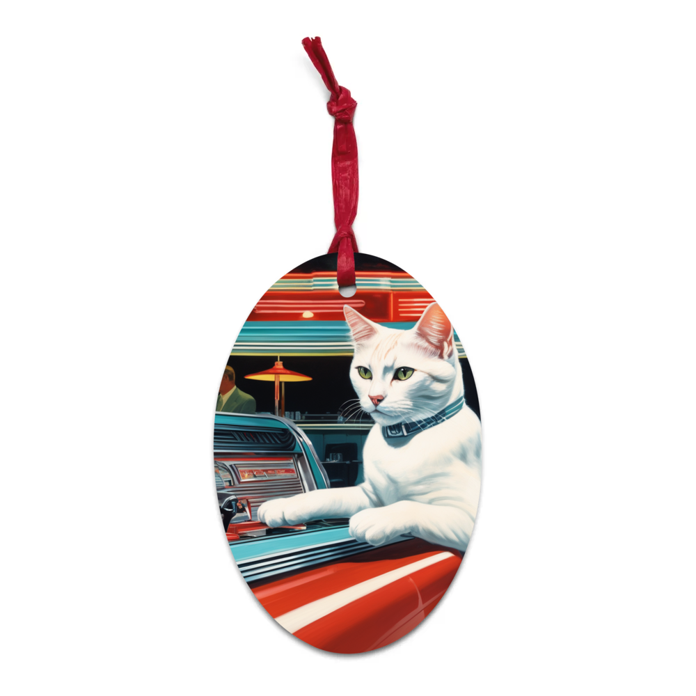 PugMug Custom White Companion Cat Wooden Ornament