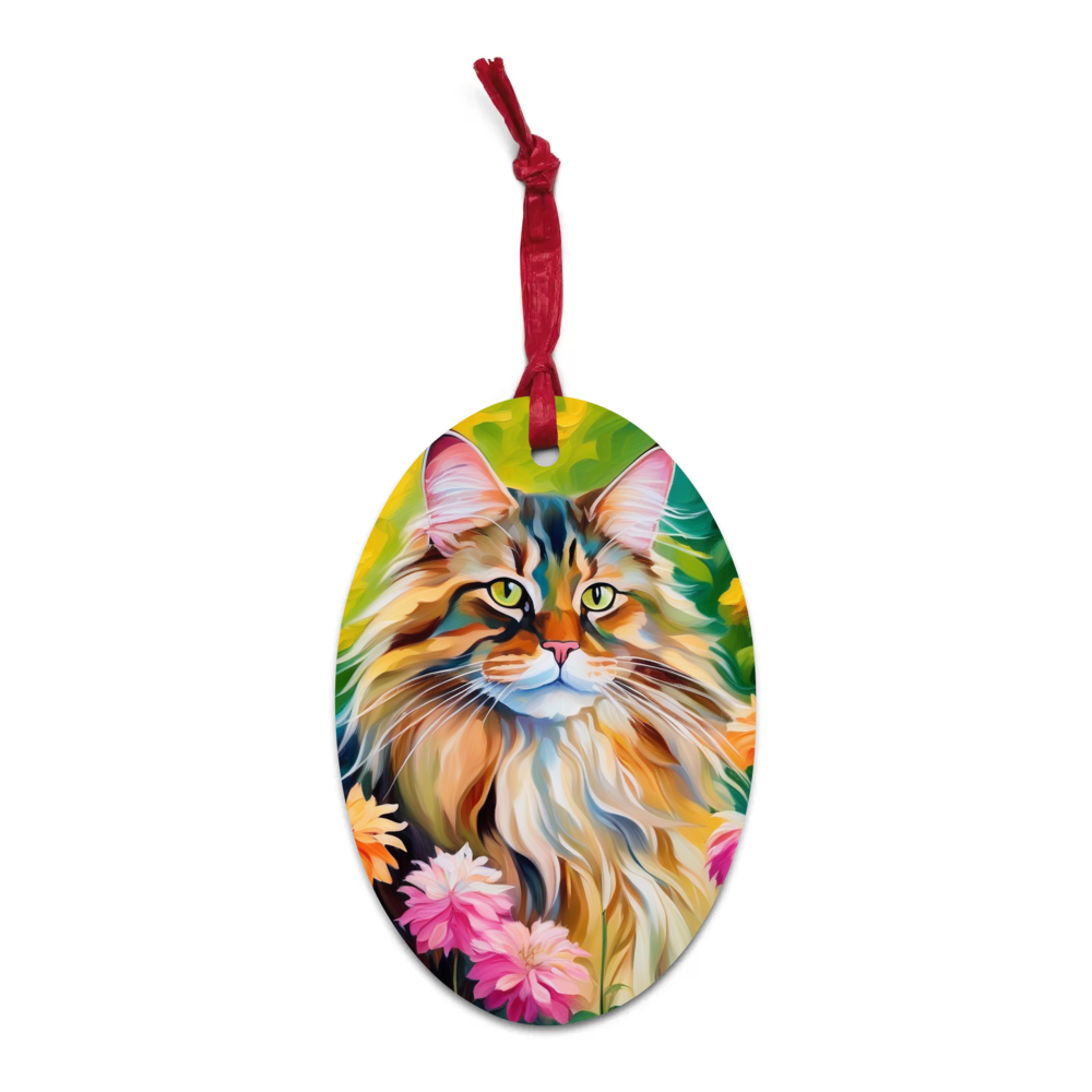 PugMug Custom Tabby Maine Coon Cat Wooden Ornament