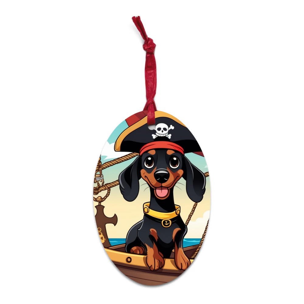 PugMug Custom Black Dachshund Wooden Ornament