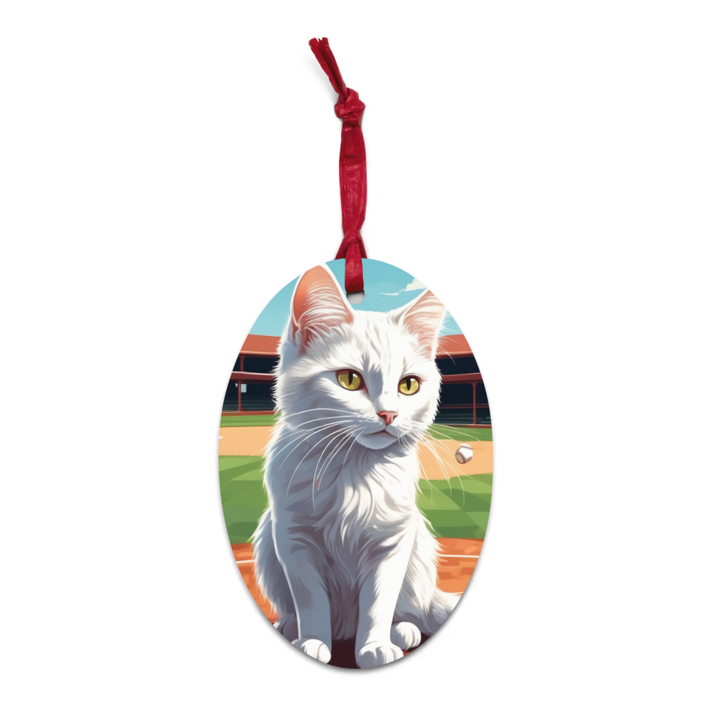 PugMug Custom White Companion Cat Wooden Ornament