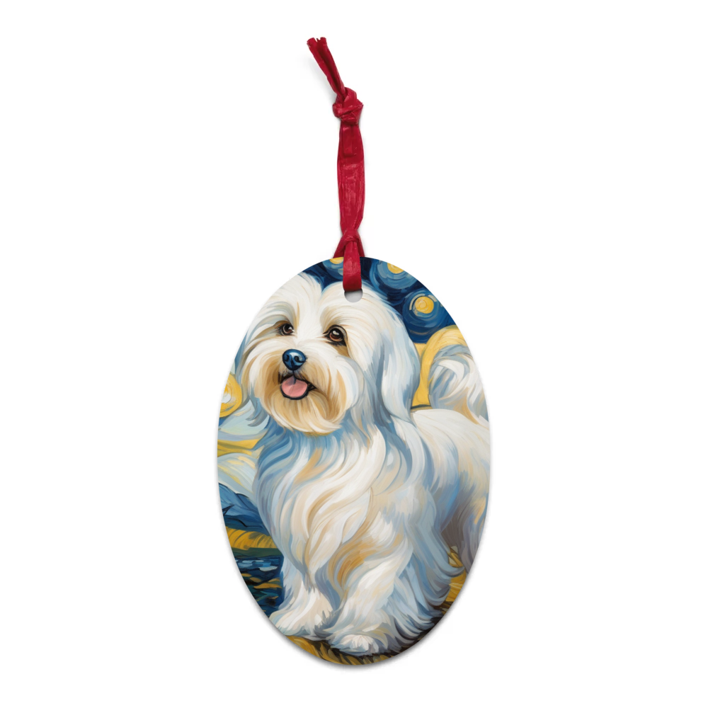 PugMug Custom White Havanese Dog Wooden Ornament
