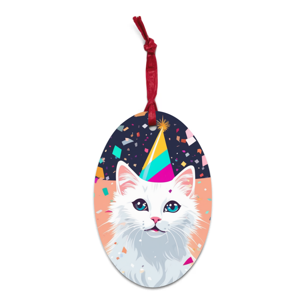 PugMug Custom White Companion Cat Wooden Ornament