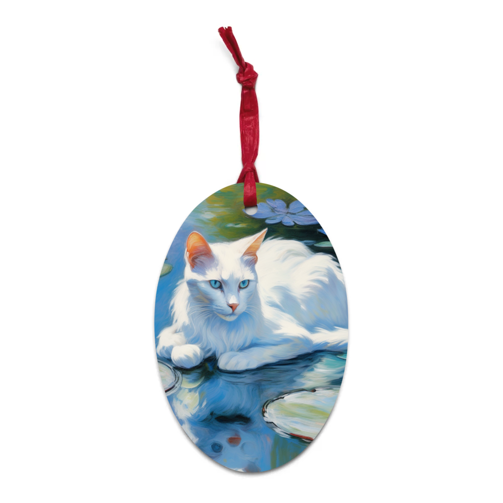 PugMug Custom White Companion Cat Wooden Ornament