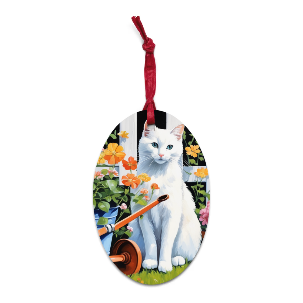 PugMug Custom White Companion Cat Wooden Ornament