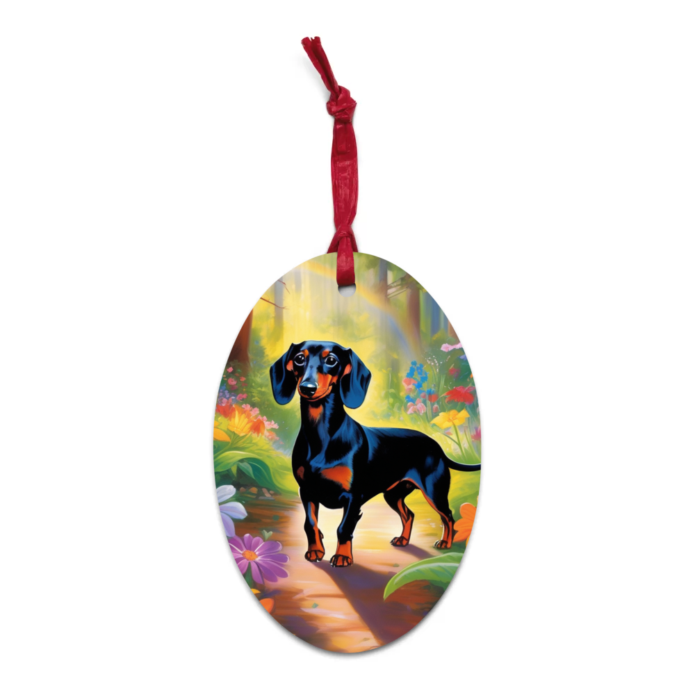 PugMug Custom Black Dachshund Wooden Ornament