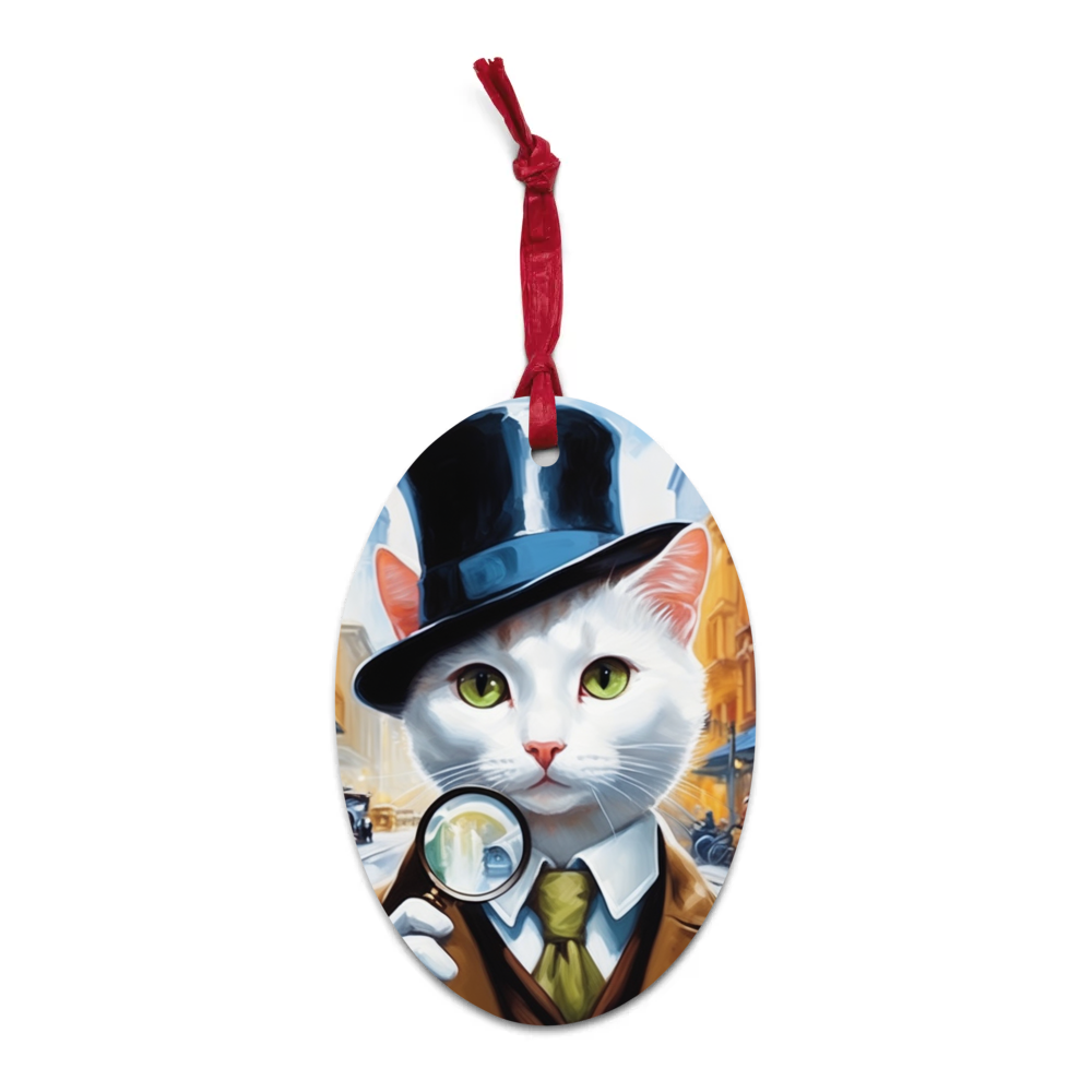 PugMug Custom White Companion Cat Wooden Ornament